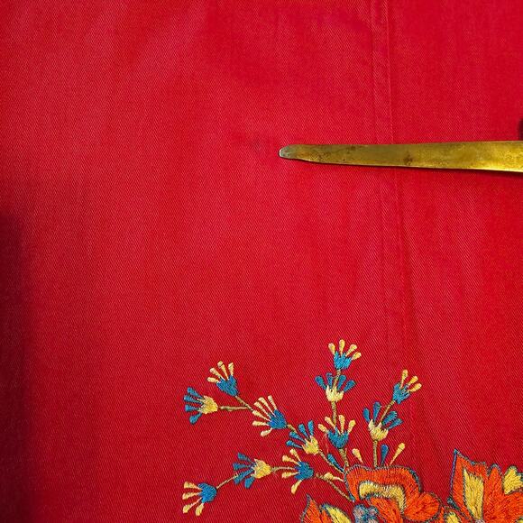 ASAPO Red Embroidered Sleeveless DRESS Floral Flowers Cotton Maxi Shift W Large - Picture 6 of 7